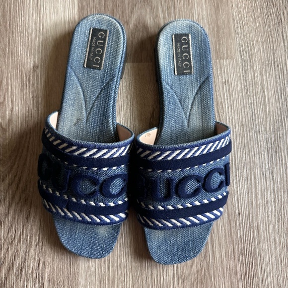 Authentic Gucci Jane Logo Denim Slide Resort Sandals Size 38.5  - 8.5 - Picture 3 of 7